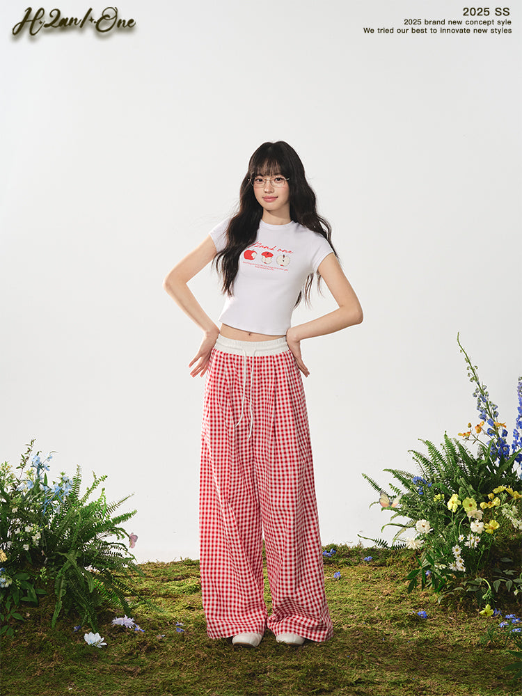 Cropped Apple Print Cotton T-Shirt