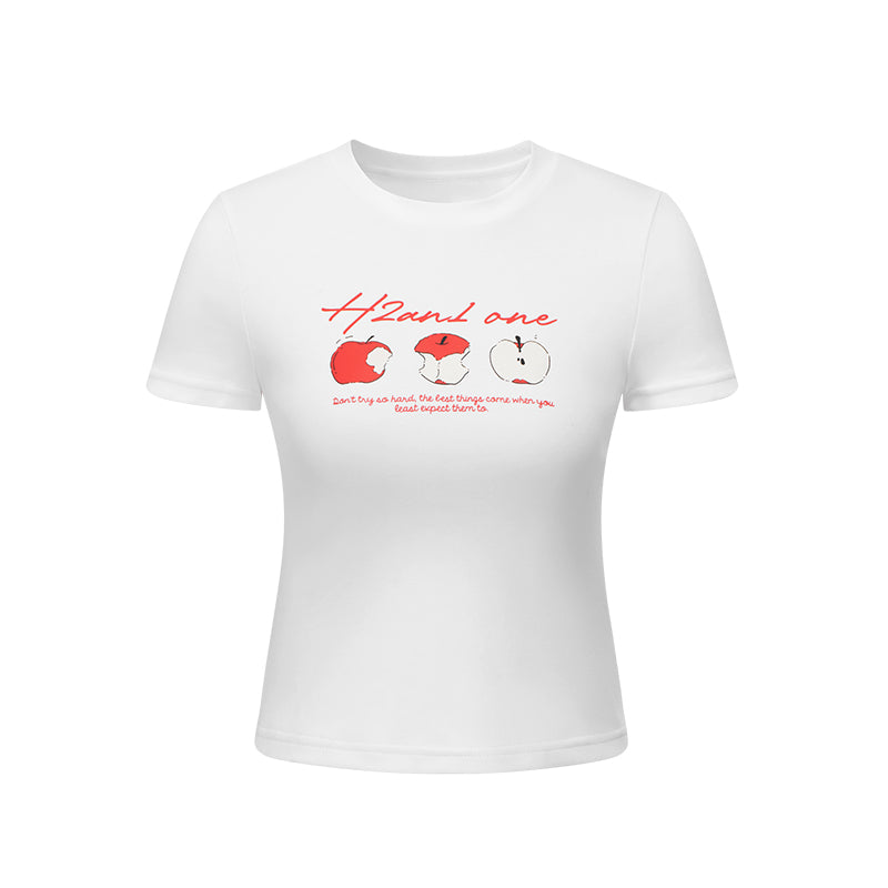 Cropped Apple Print Cotton T-Shirt