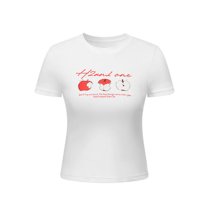 Cropped Apple Print Cotton T-Shirt