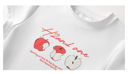 Cropped Apple Print Cotton T-Shirt