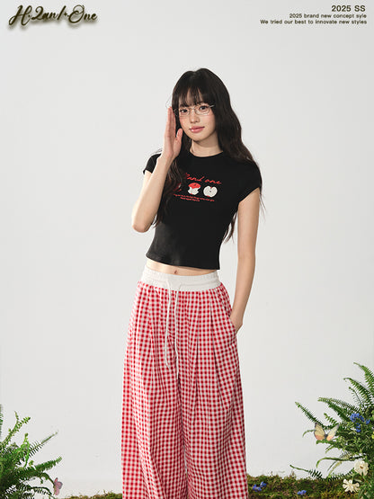 Cropped Apple Print Cotton T-Shirt