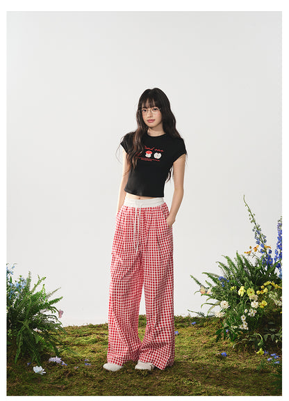 Cropped Apple Print Cotton T-Shirt