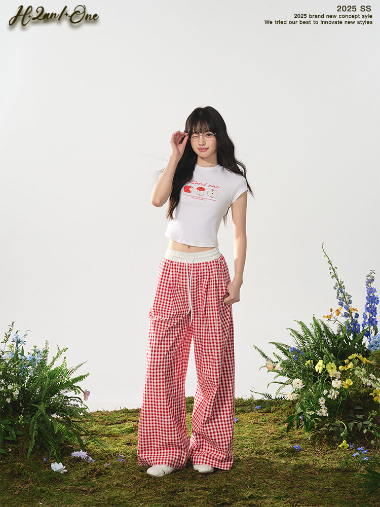 Cropped Apple Print Cotton T-Shirt