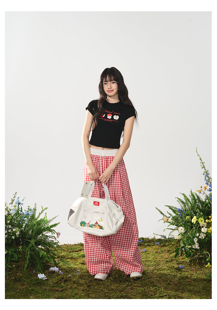 Cropped Apple Print Cotton T-Shirt