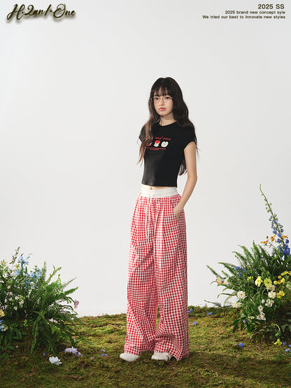 Cropped Apple Print Cotton T-Shirt