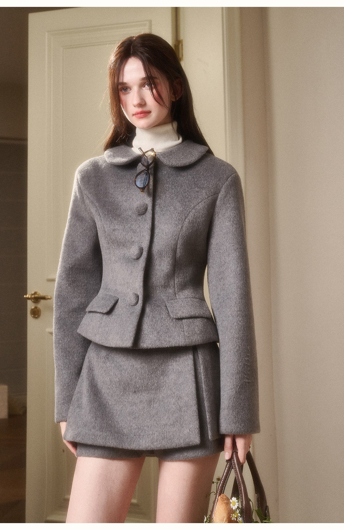 Wool-Blend Brushed Jacket & Belted Skort