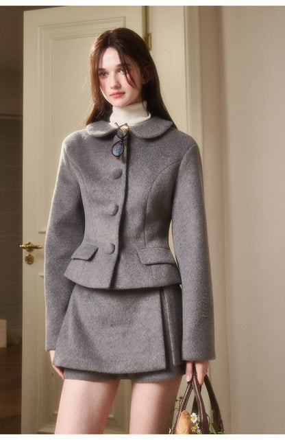 Wool-Blend Brushed Jacket & Belted Skort