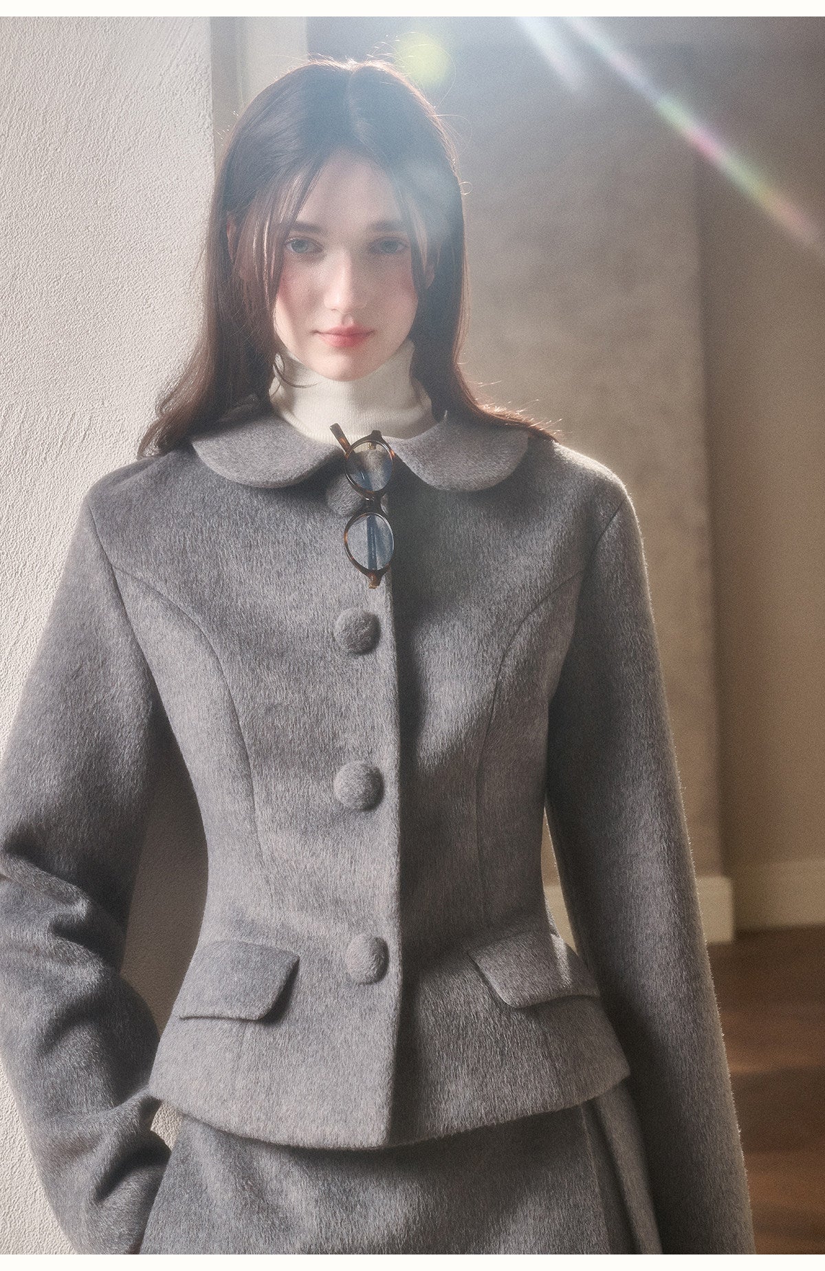 Wool-Blend Brushed Jacket & Belted Skort