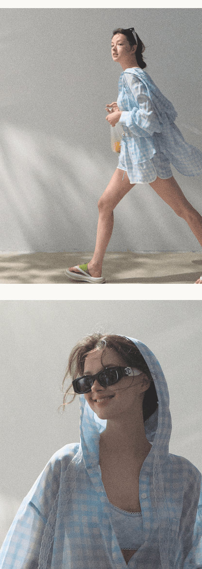 Check Print Shirt & Elastic Waist Shorts