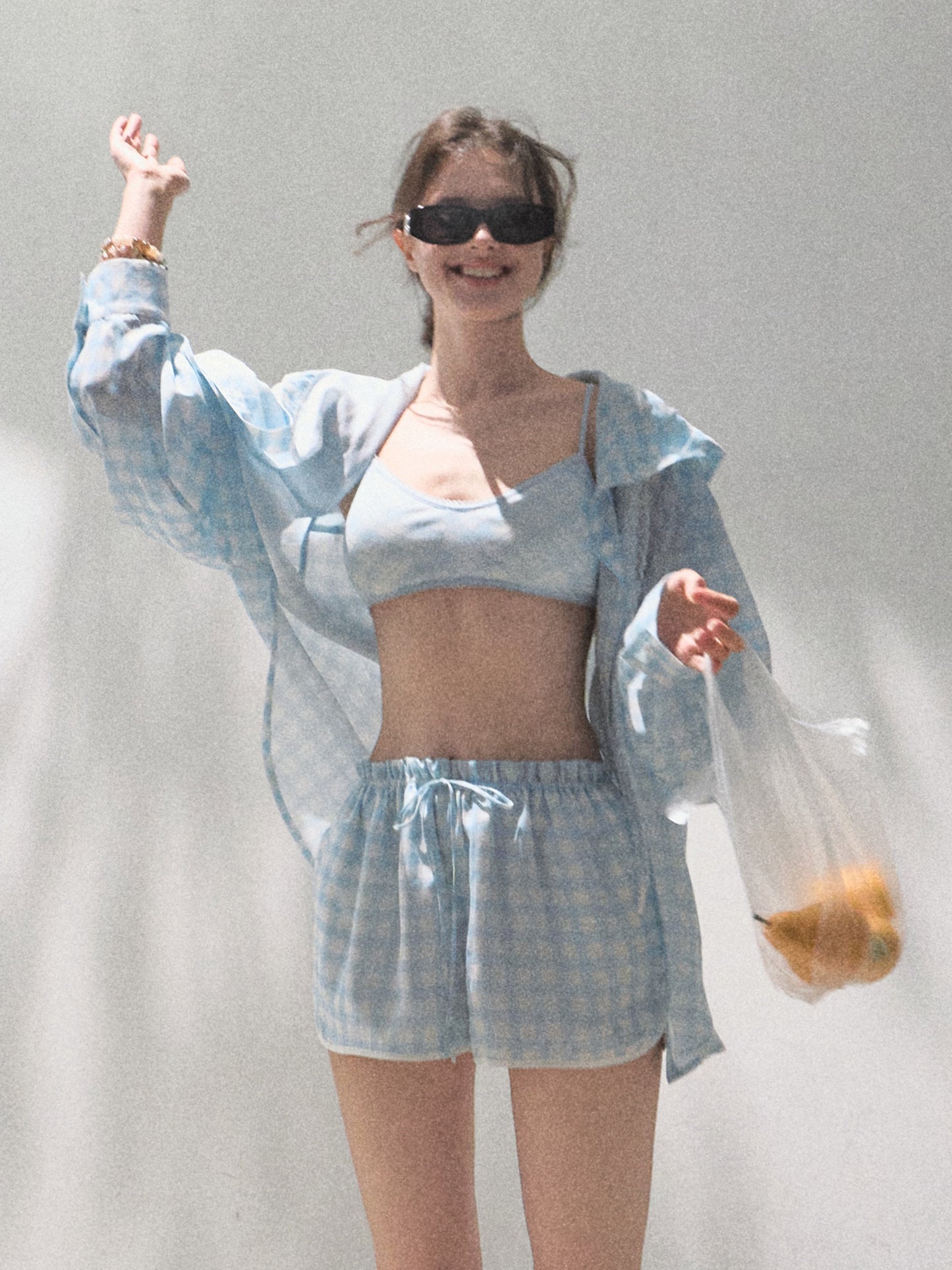 Check Print Shirt & Elastic Waist Shorts