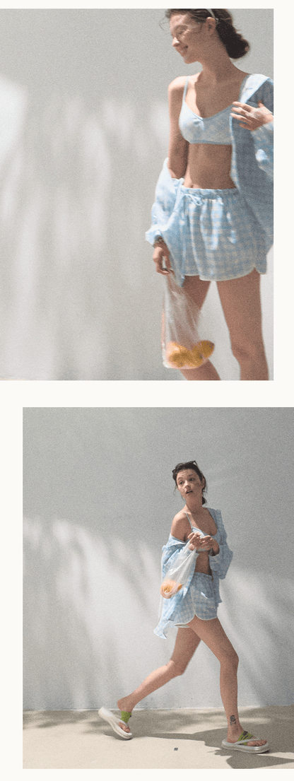 Check Print Shirt & Elastic Waist Shorts