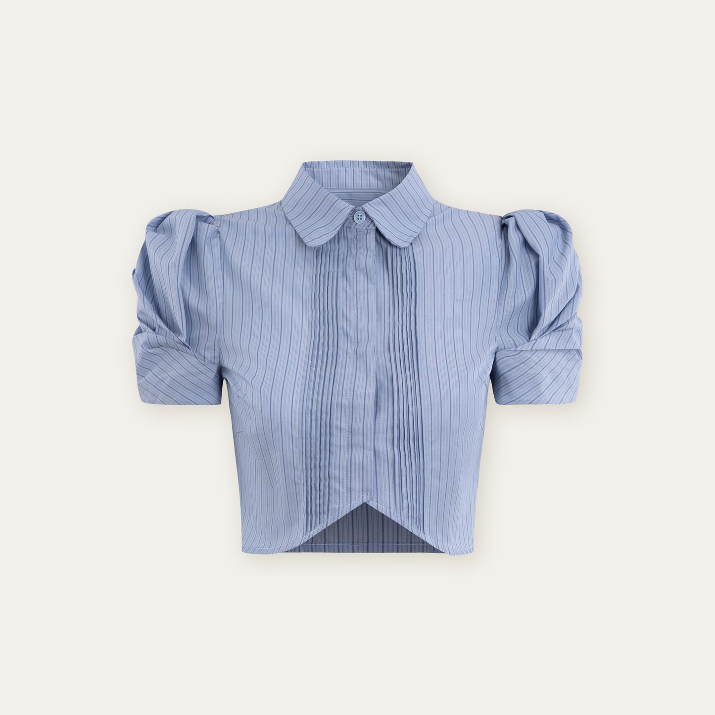 Pleated Puff-Sleeve Cropped Blouse