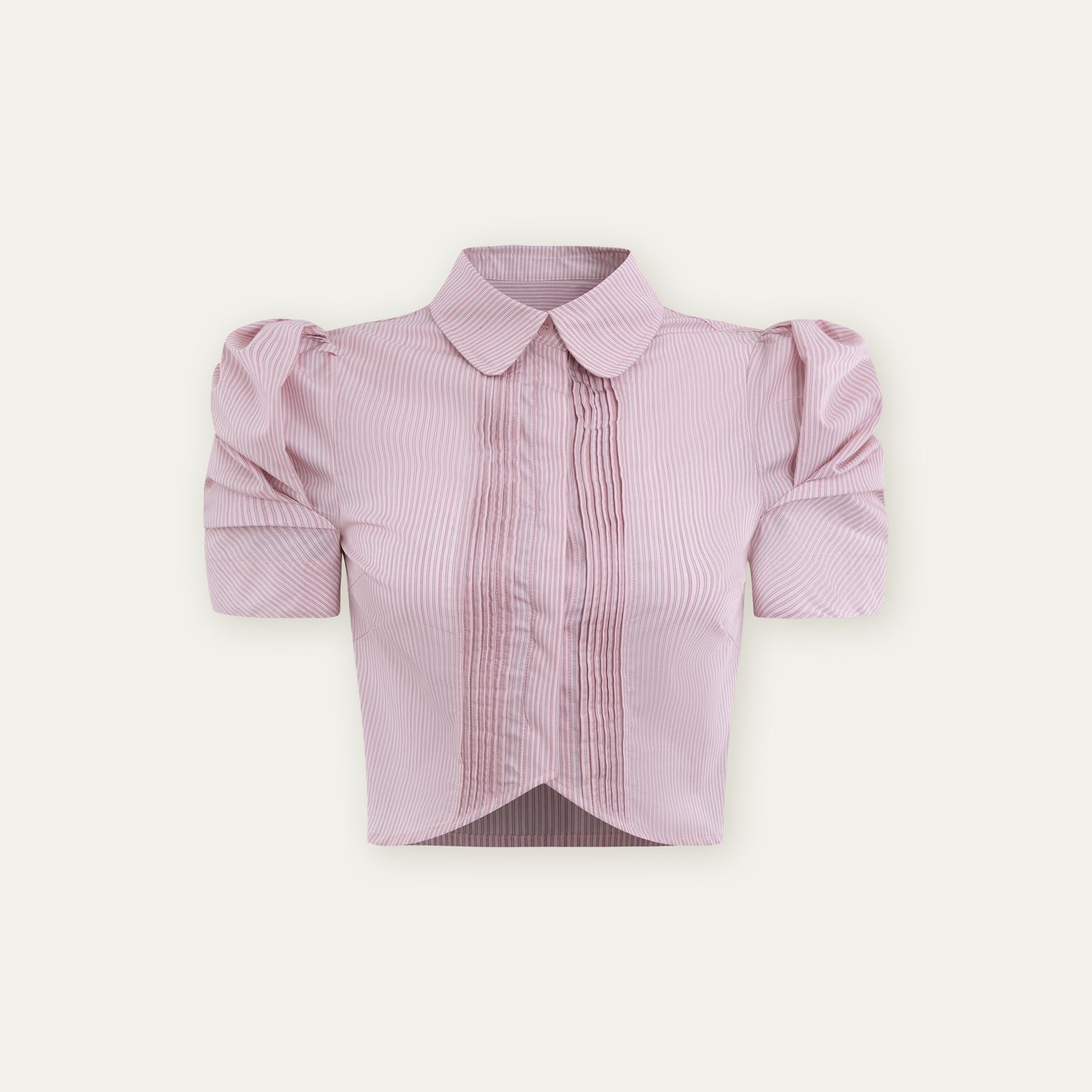 Pleated Puff-Sleeve Cropped Blouse