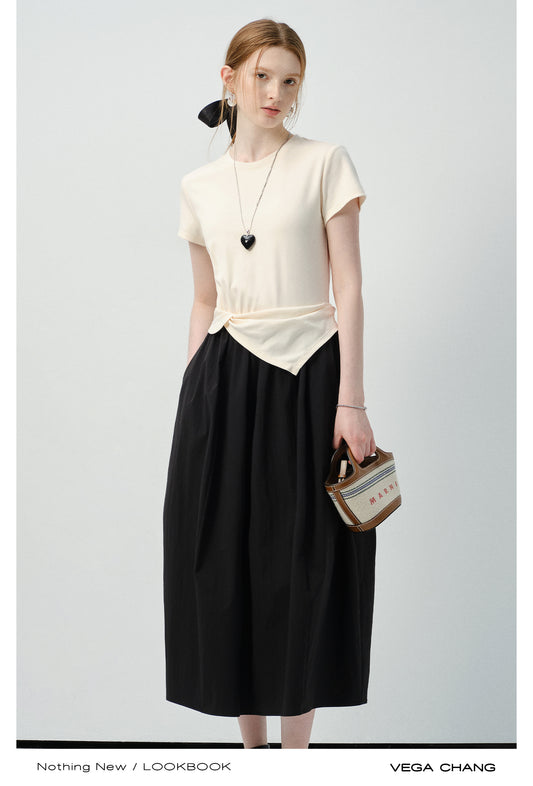 Two-Tone Dress With Folded Waist Detail