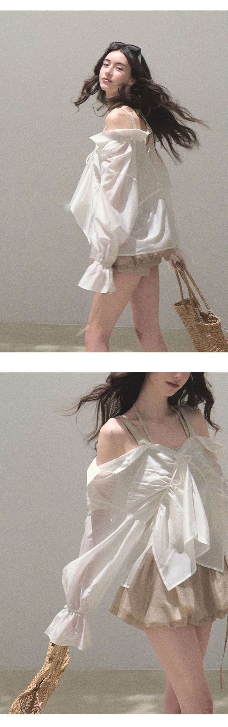 Off Shoulder Sheen Shirt And Tank Top Set
