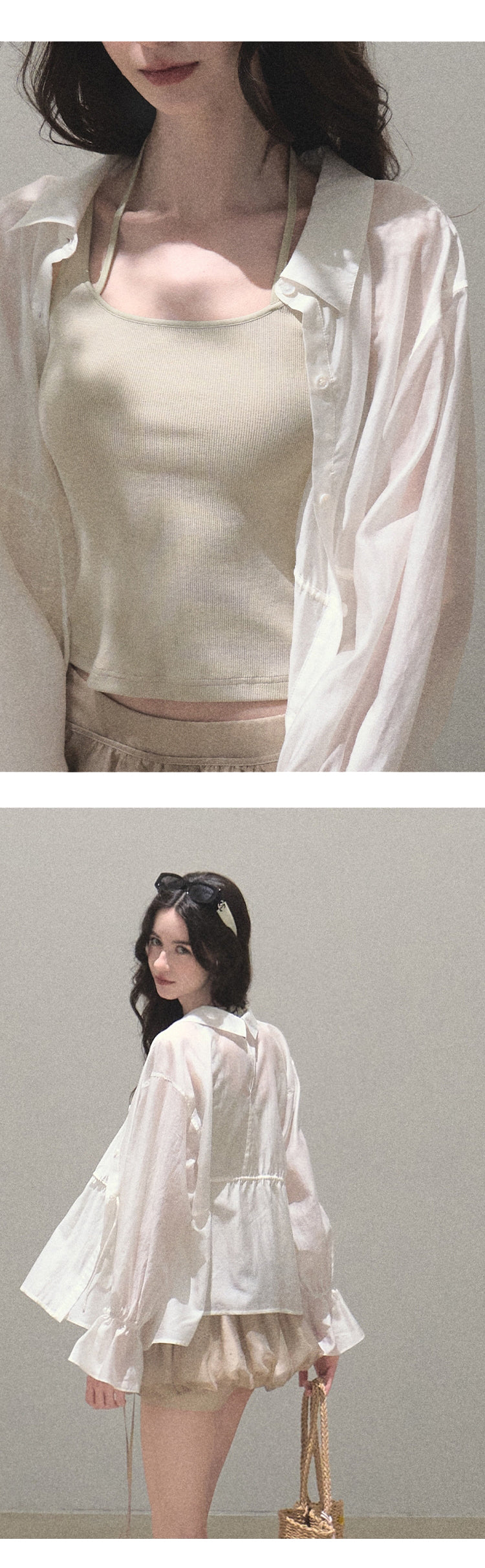 Off Shoulder Sheen Shirt And Tank Top Set