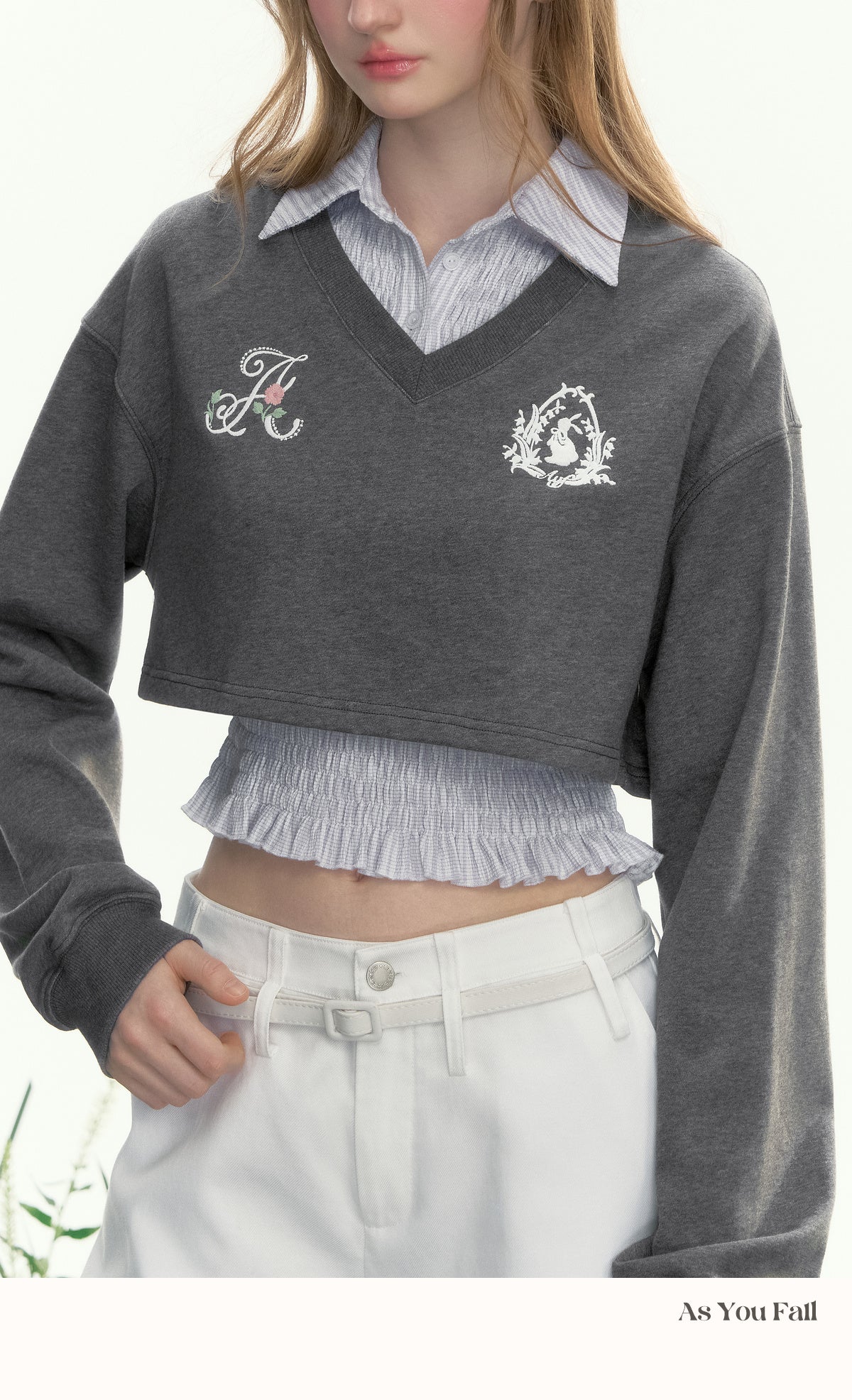 Sleeveless Shirred Shirt & Cropped V-Neck Sweatshirt