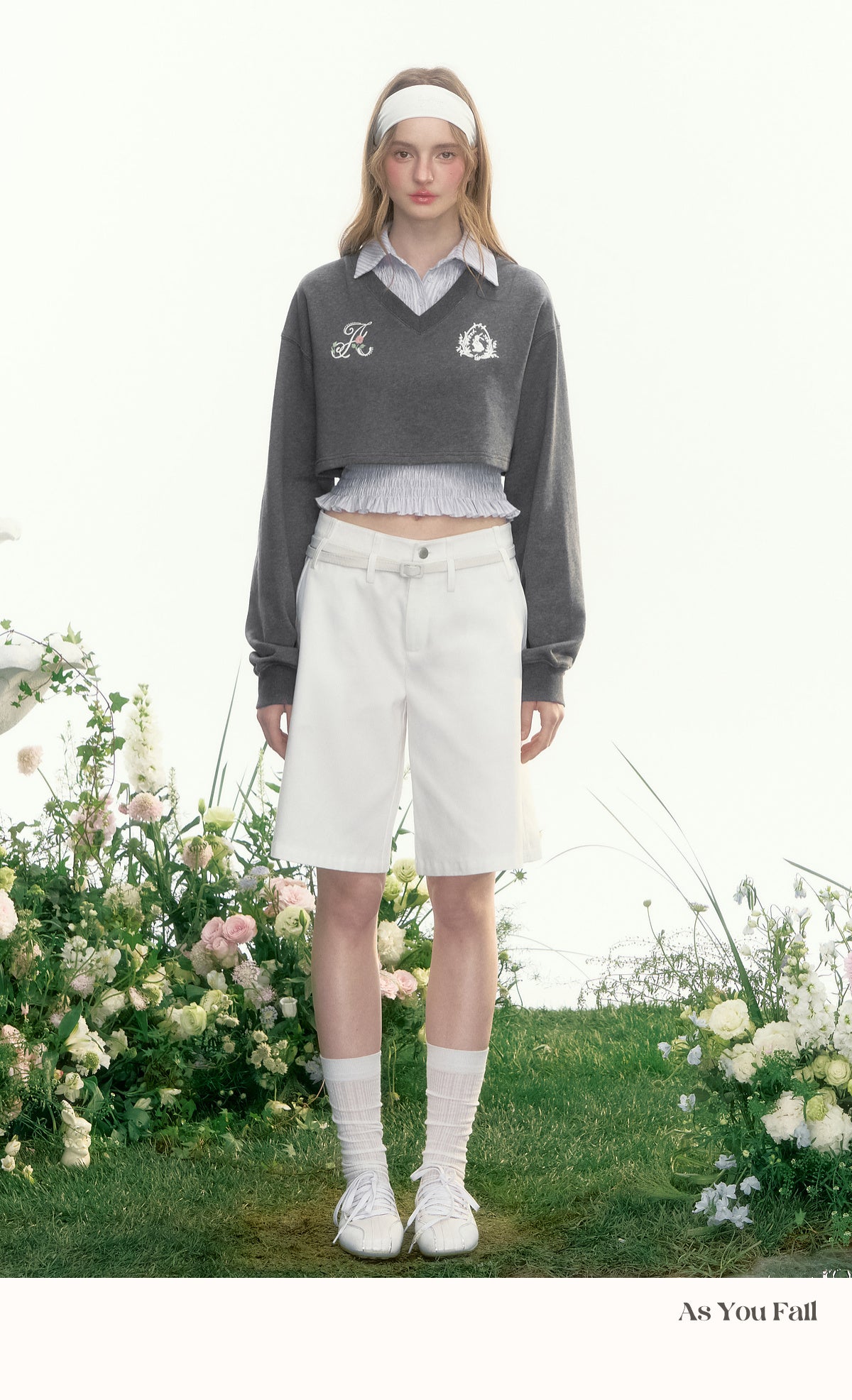 Sleeveless Shirred Shirt & Cropped V-Neck Sweatshirt