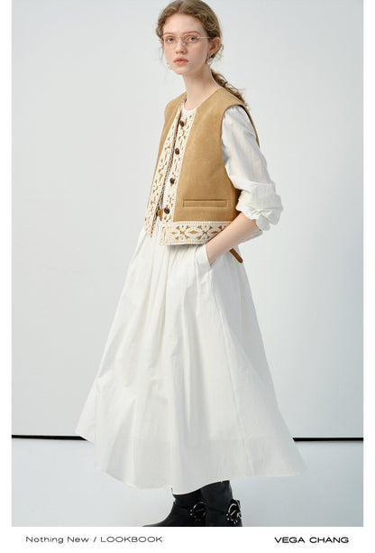Lace-Trimmed Faux Suede Ethnic-Style Vest
