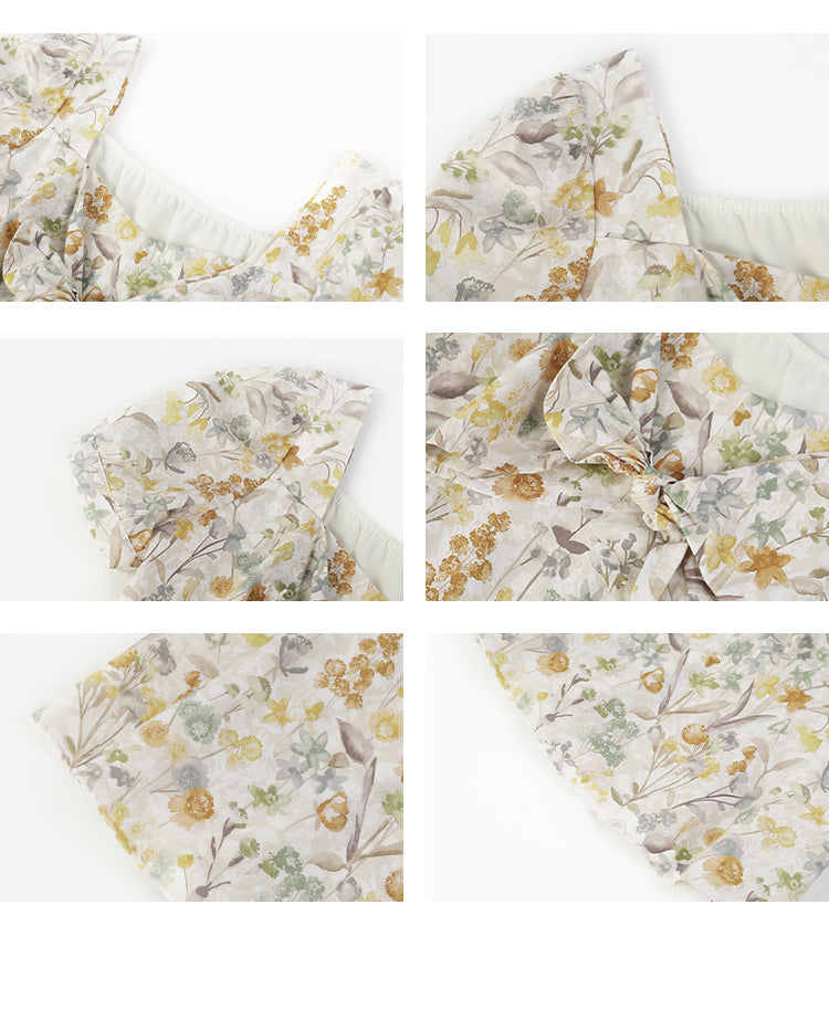 Floral Puff-Sleeve Knotted Blouse