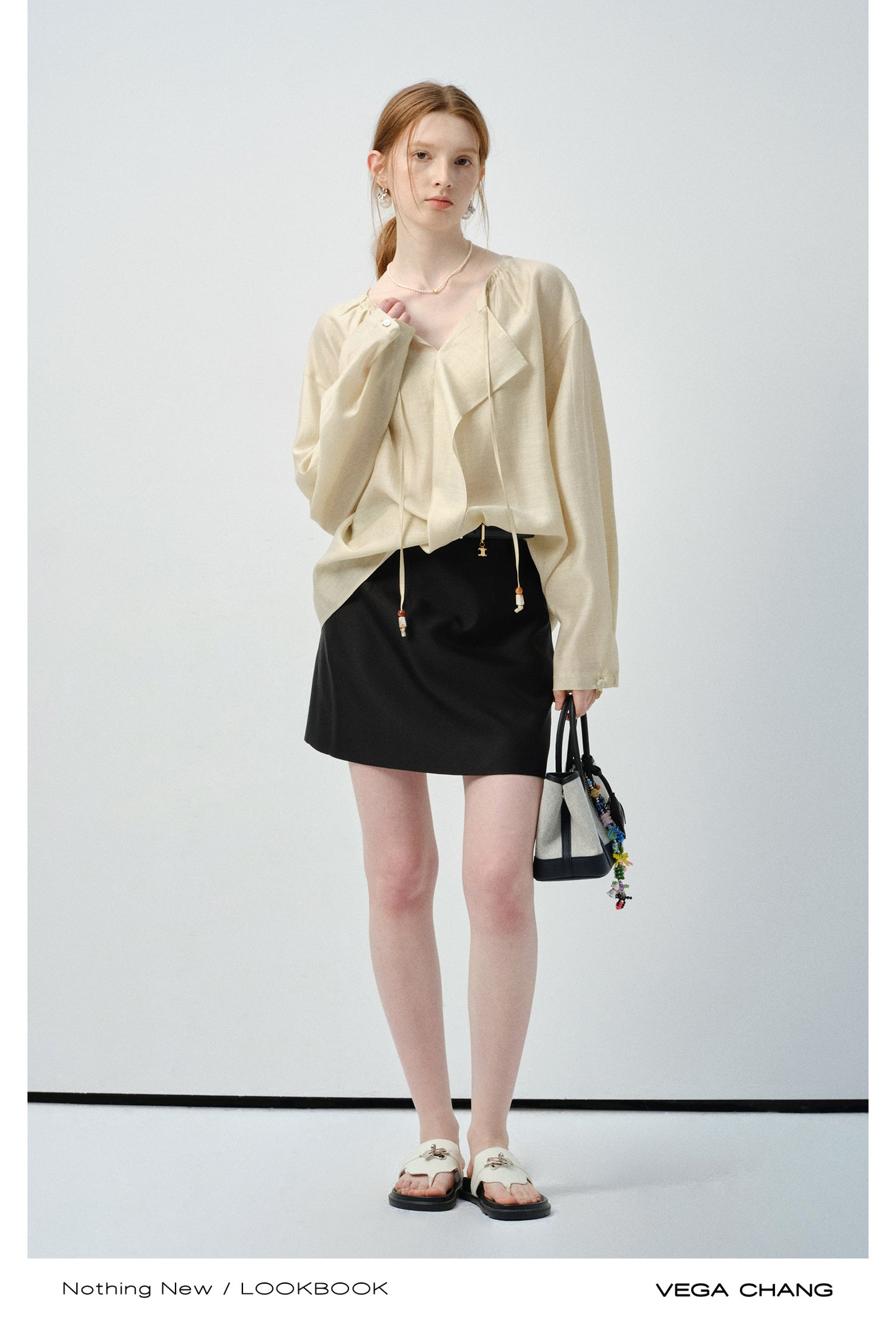 Minimalist Loose-Fit Blouse With Tie Neck