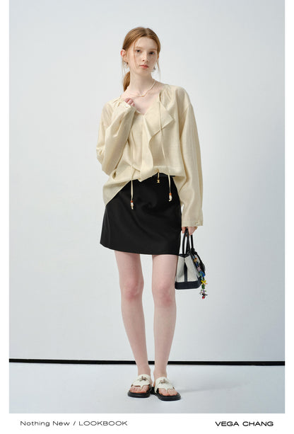 Minimalist Loose-Fit Blouse With Tie Neck
