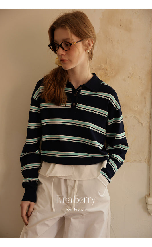 Classic Striped Long-Sleeve Polo Shirt