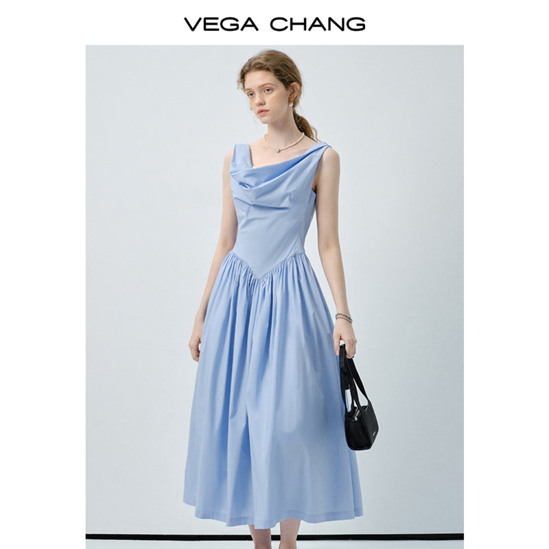 Two-Way Shoulder Draped Cotton Dress