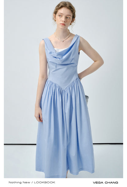 Two-Way Shoulder Draped Cotton Dress
