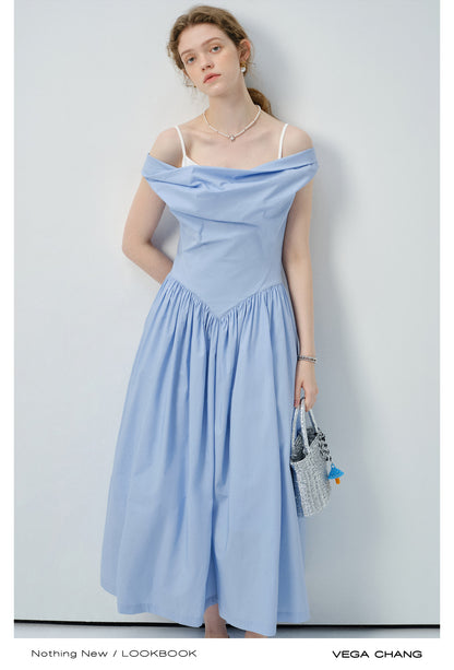 Two-Way Shoulder Draped Cotton Dress