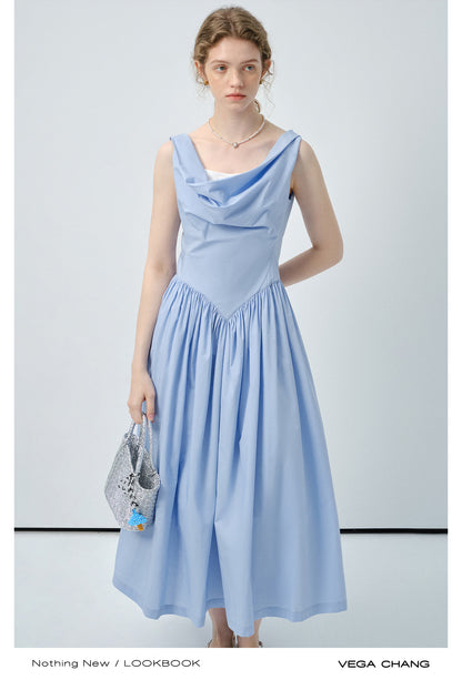 Two-Way Shoulder Draped Cotton Dress