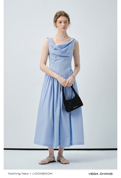 Two-Way Shoulder Draped Cotton Dress