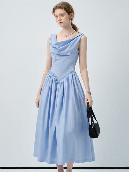 Two-Way Shoulder Draped Cotton Dress