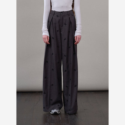 High-Waist Pleated Pants With Bow Motif