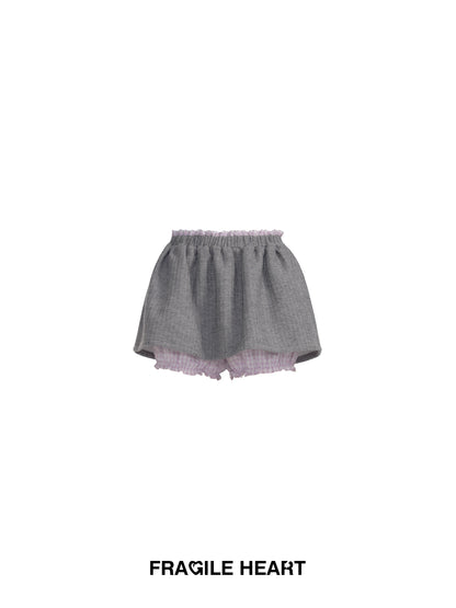 Seersucker Gingham Faux-Layered Knit Blouse And Skirt