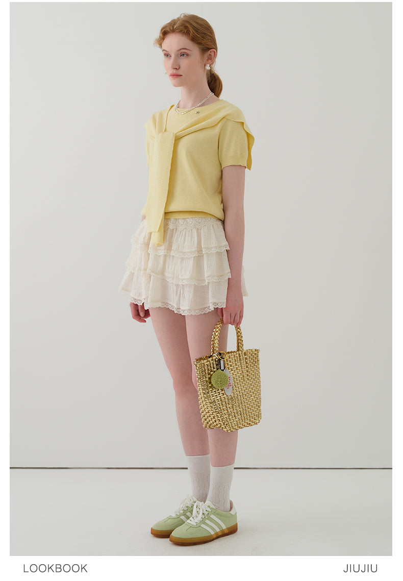 Minimal Knit Top With Sailor Collar Overlay