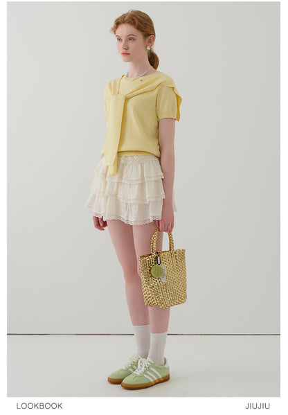 Minimal Knit Top With Sailor Collar Overlay