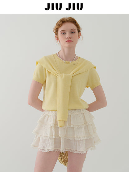 Minimal Knit Top With Sailor Collar Overlay