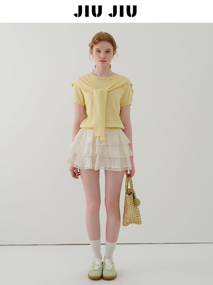 Minimal Knit Top With Sailor Collar Overlay