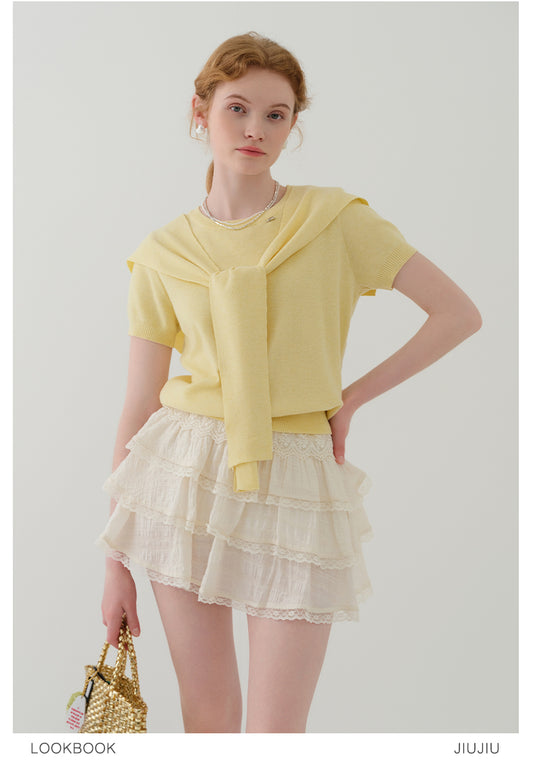 Minimal Knit Top With Sailor Collar Overlay