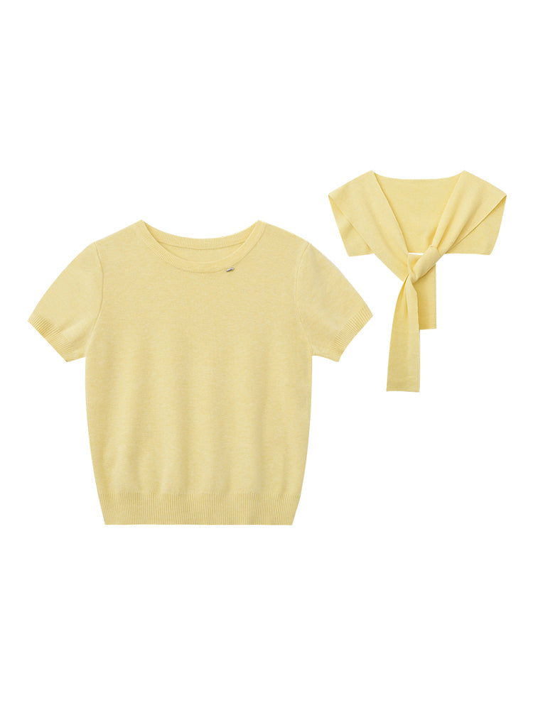 Minimal Knit Top With Sailor Collar Overlay