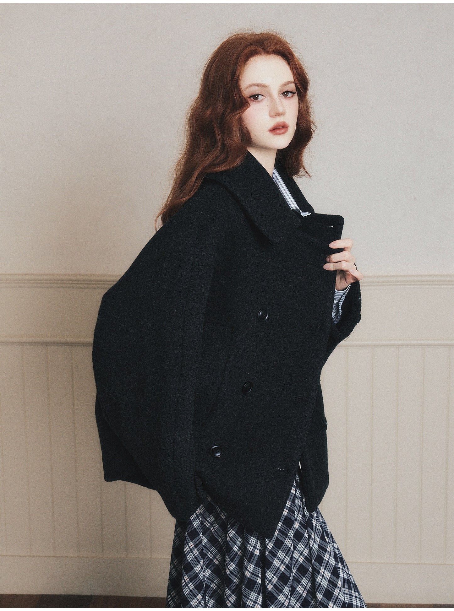 Double-Breasted Oversized Wool Short Coat