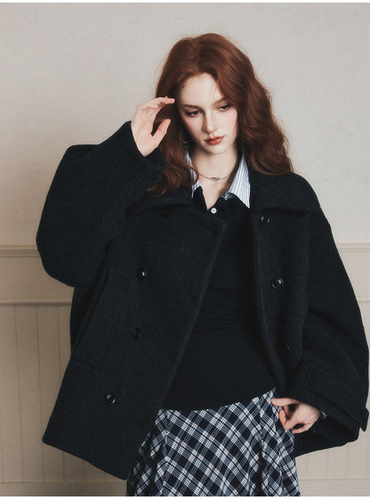 Double-Breasted Oversized Wool Short Coat