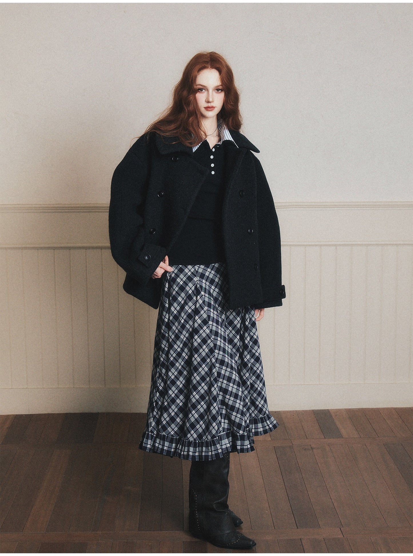 Double-Breasted Oversized Wool Short Coat