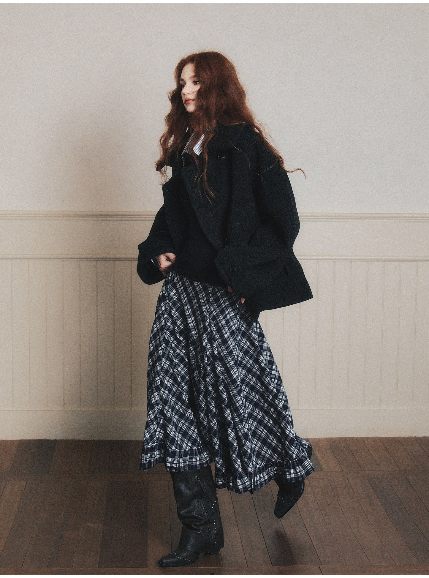 Double-Breasted Oversized Wool Short Coat