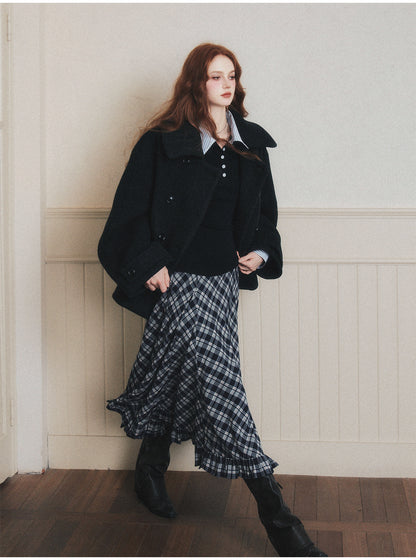 Double-Breasted Oversized Wool Short Coat