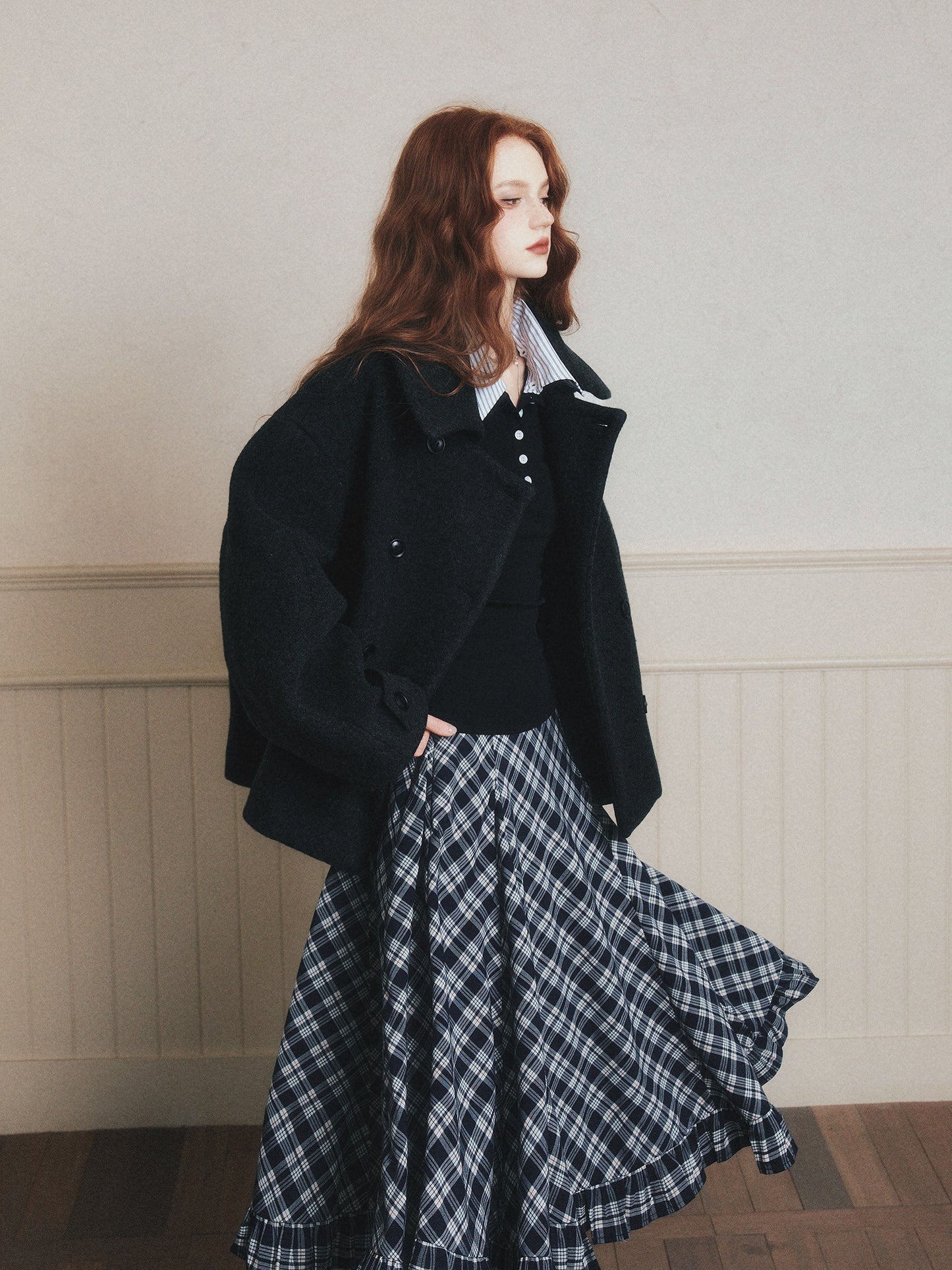 Double-Breasted Oversized Wool Short Coat