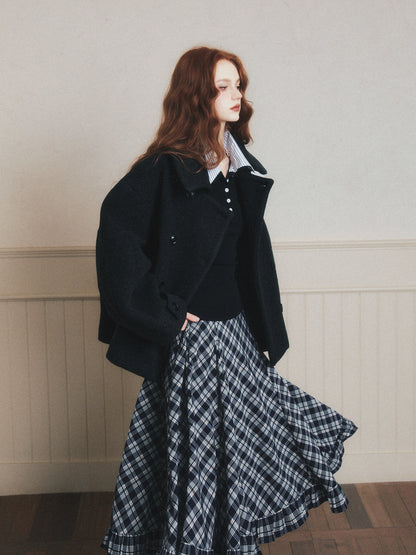 Double-Breasted Oversized Wool Short Coat