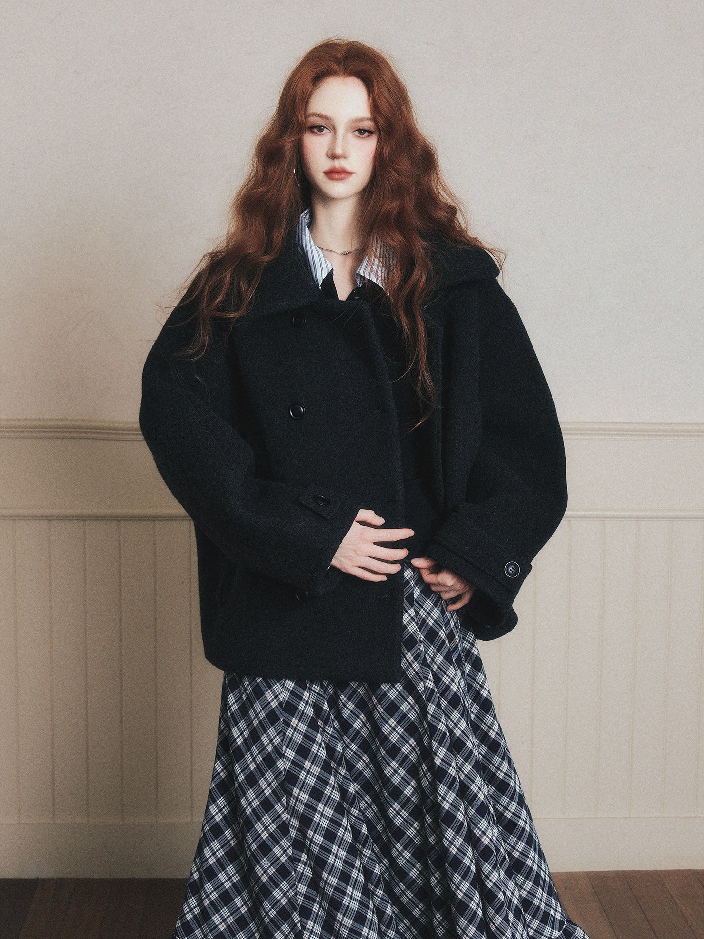 Double-Breasted Oversized Wool Short Coat