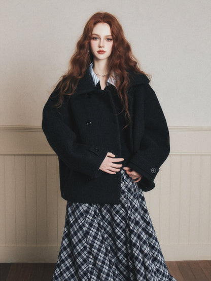 Double-Breasted Oversized Wool Short Coat